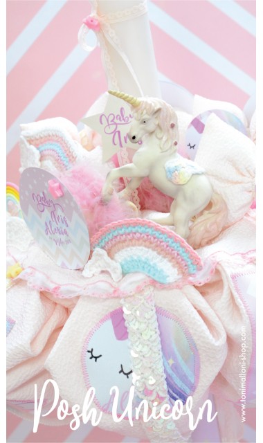Lumanare botez cu unicorn si curcubee crosetate, 65x4 cm, Posh Unicorns  5